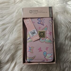 Stone Mountain Pink Leather Wristlet with Butterfly Accents